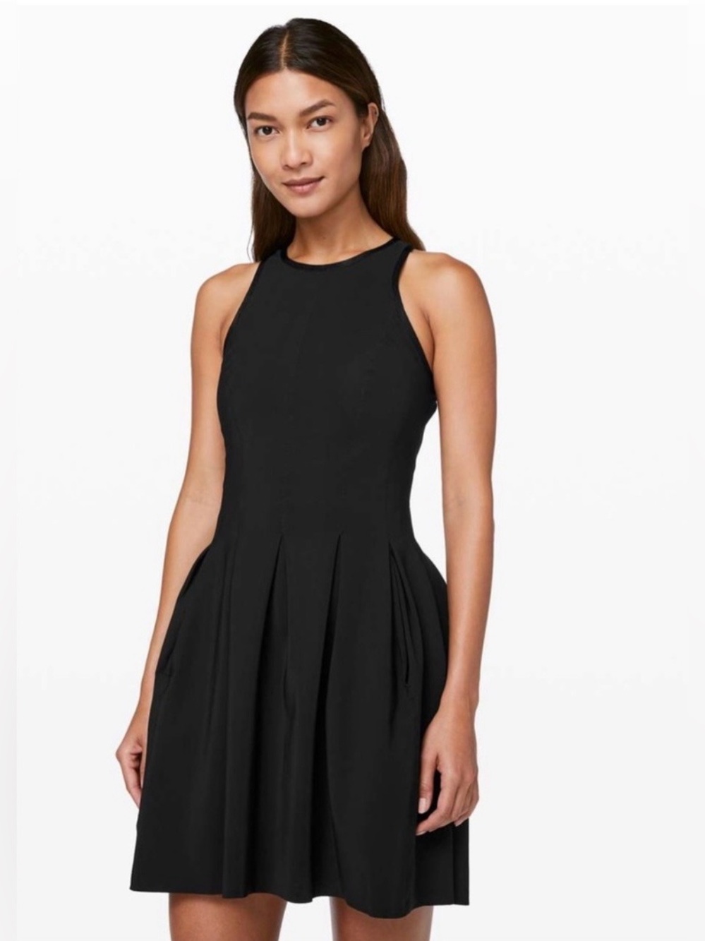 Lululemon Here to There Dress 8 Black Fit Flare Travel Date Pockets Zipper NWT